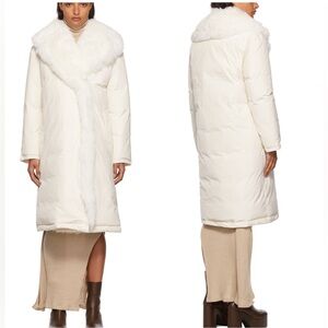 Yves Salomon white duck down lamb shearling trim coat NWT